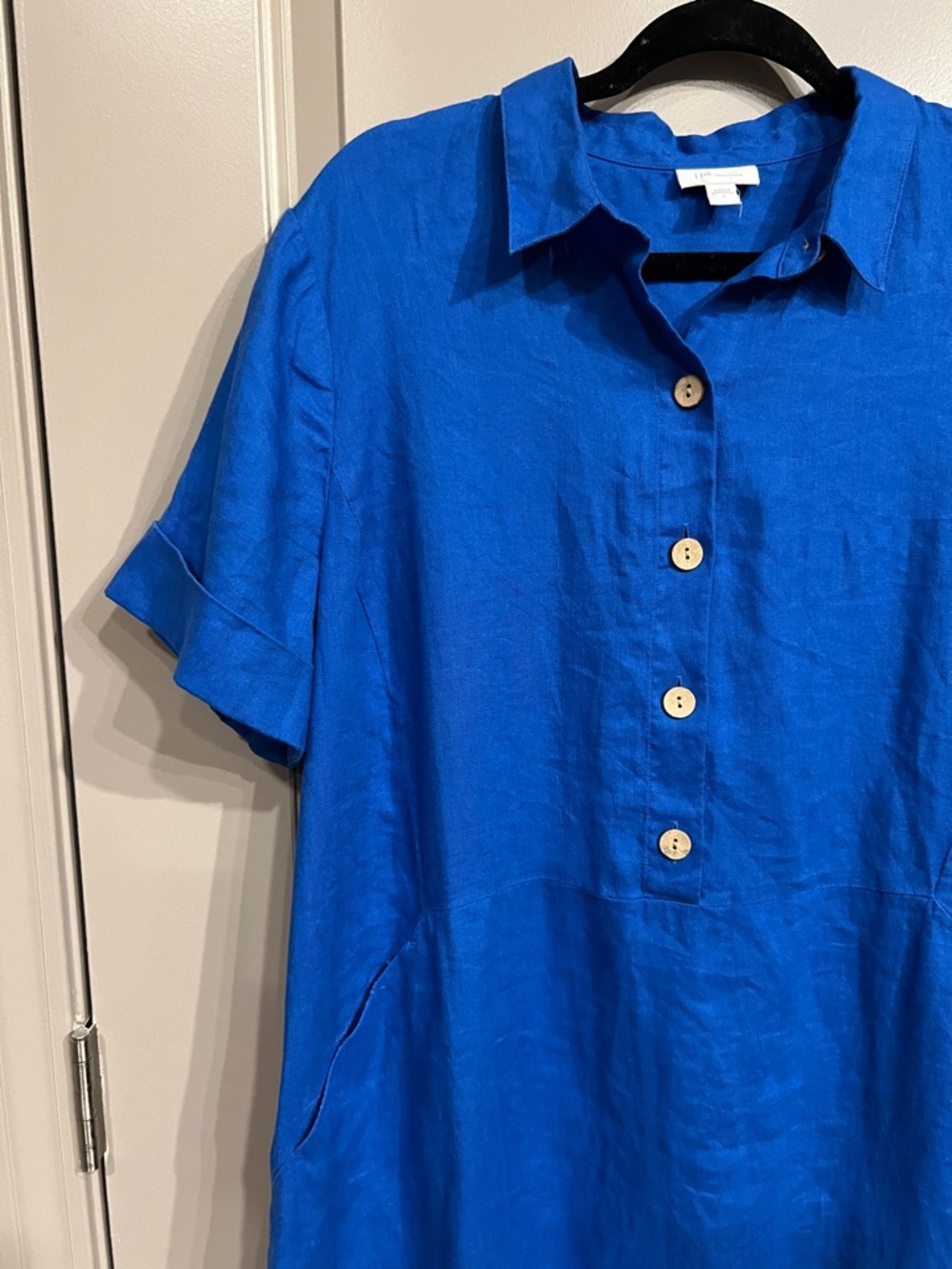 J. Jill Love Linen Bright Royal Blue Linen Collared Lagenlook Tunic Dress - Picture 6 of 10